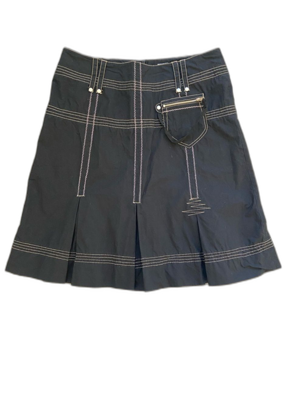 VTGE Miss Posh black Skirt with Contrast Stitching & Decorative Zip pocket Sz 10